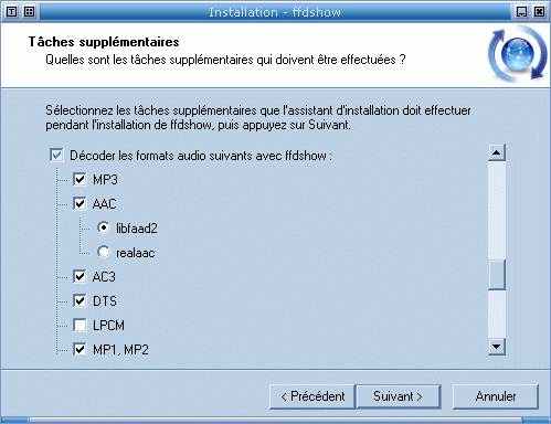Installation de FFDShow - Codecs Audios