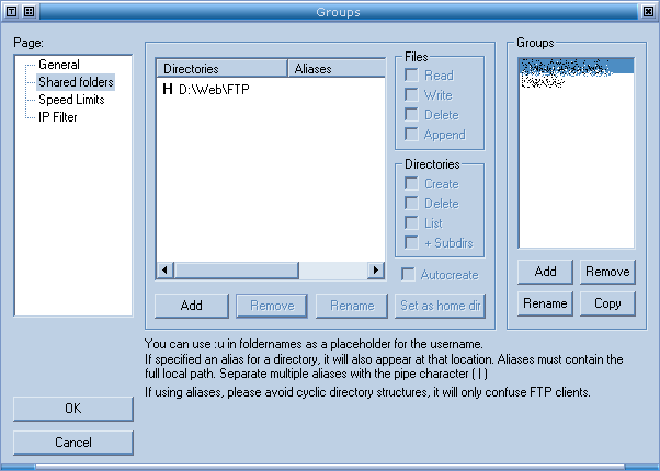 Configuration des repertoires d'un groupe