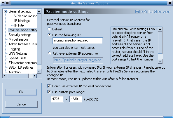 Configuration du port FTP