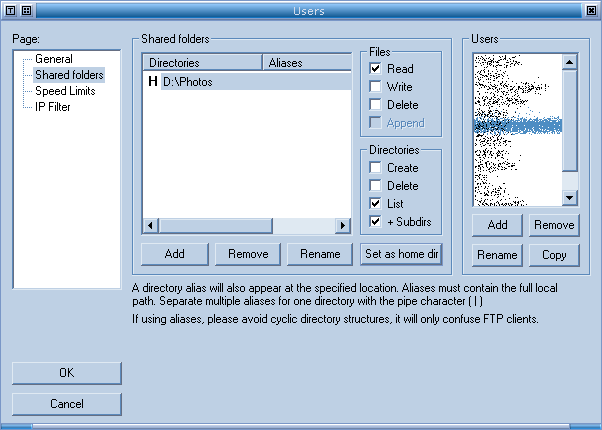 Configuration des repertoires d'un utilisateur