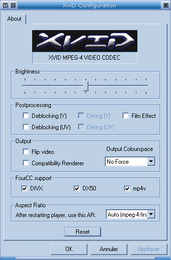 Configuration du dcodeur XviD